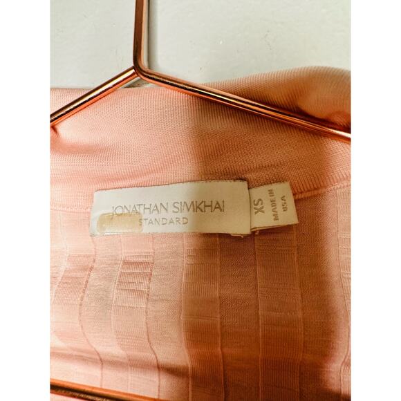 JONATHAN SIMKHAI Pink Val Rib Cropped Polo Long Sleeves Collared Shirt size XS - Picture 6 of 11
